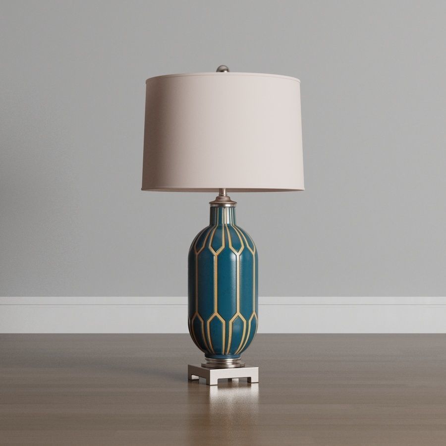 Blue ceramic table lamp Low-poly 3D model_2