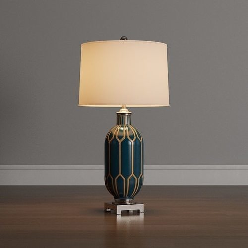 Blue ceramic table lamp Low-poly 3D model