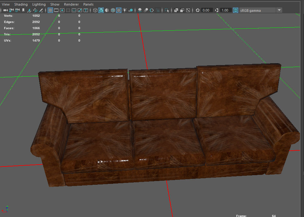 Couch with blanket and pillow scene Low-poly 3D model_9