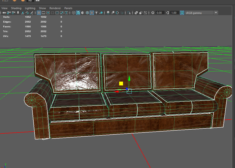 Couch with blanket and pillow scene Low-poly 3D model_2