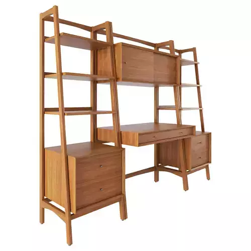 Mid Century Wall Desk and Shelf Set  Narrow