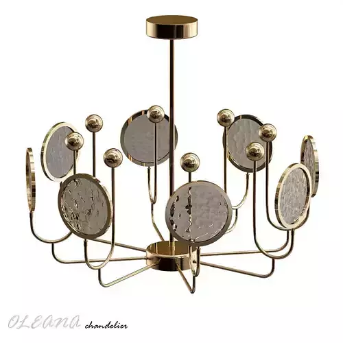 OLEANA gold chandelier with circular mirrors