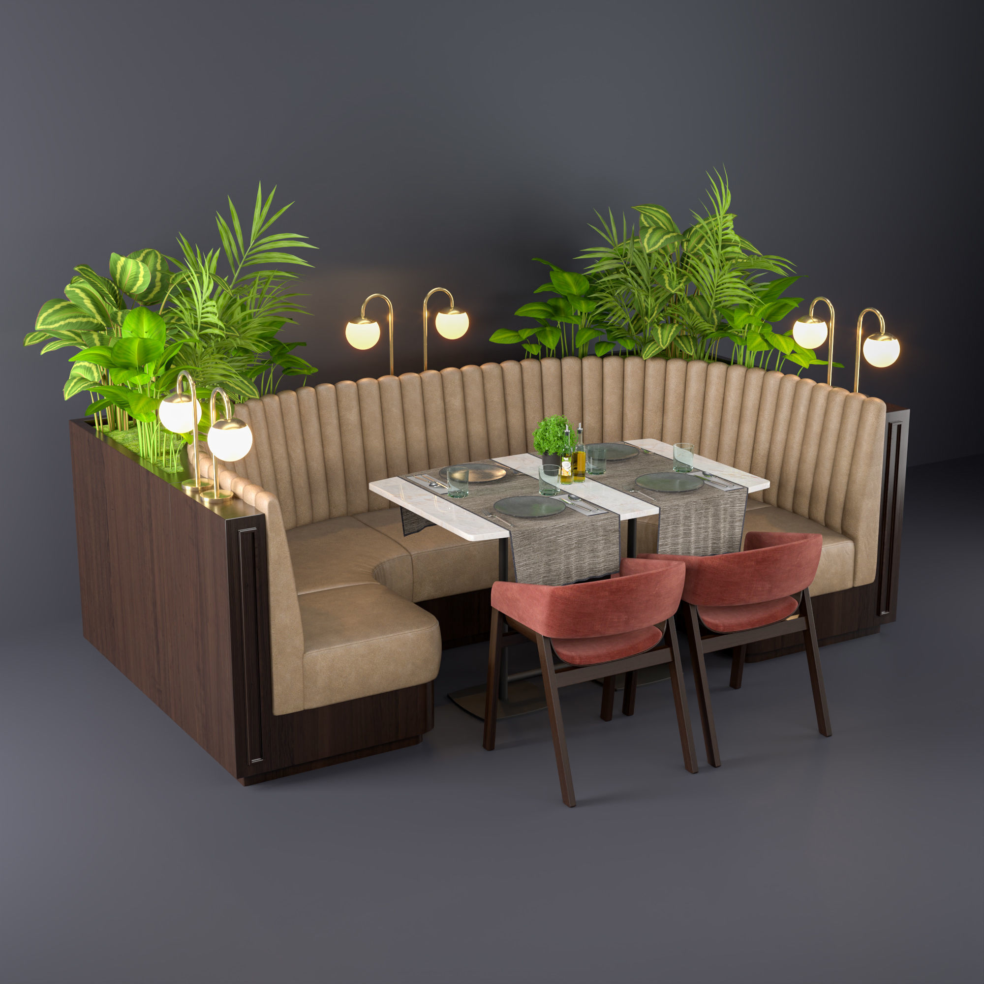 Restaurant seat U type 3D model_8