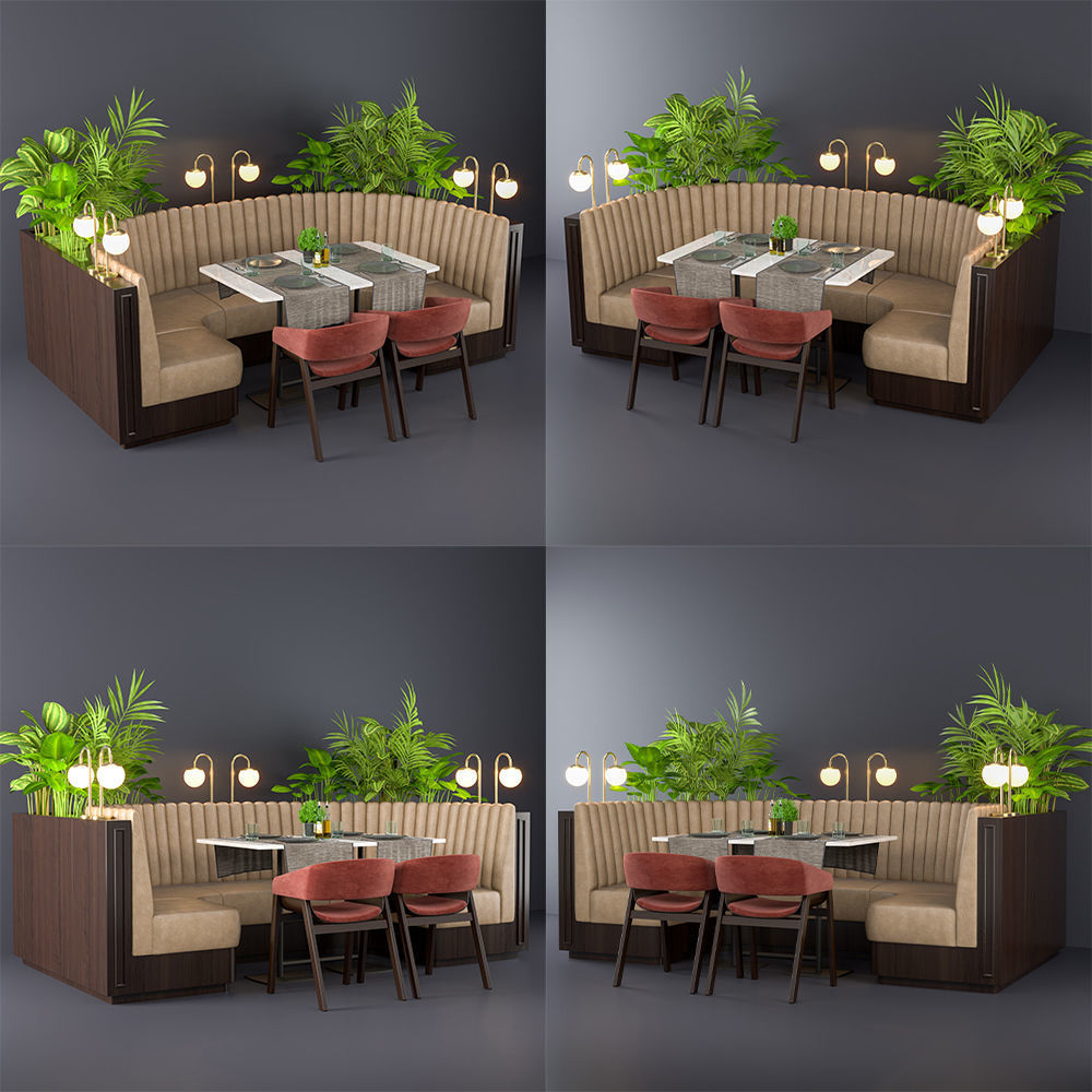 Restaurant seat U type 3D model_1