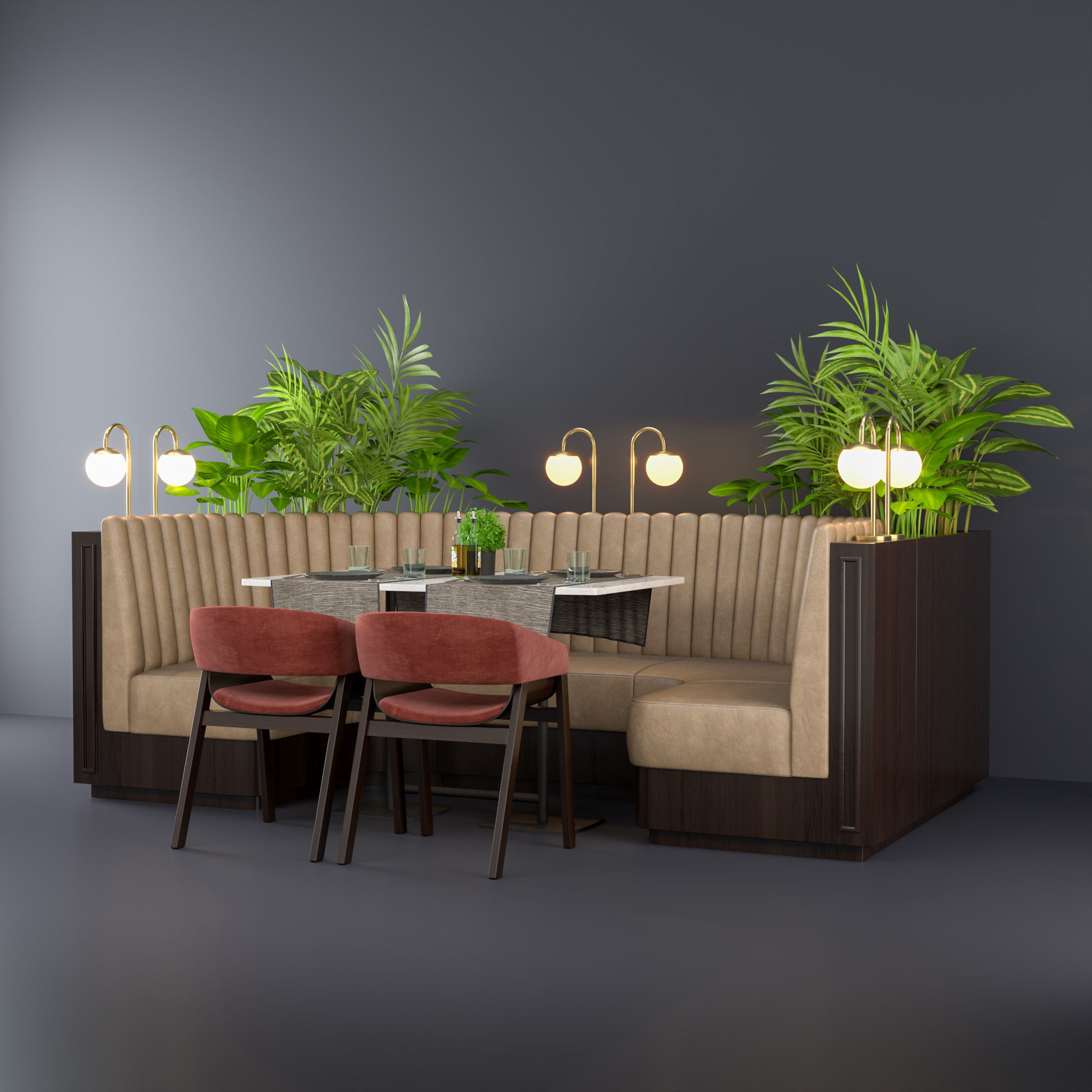 Restaurant seat U type 3D model_5