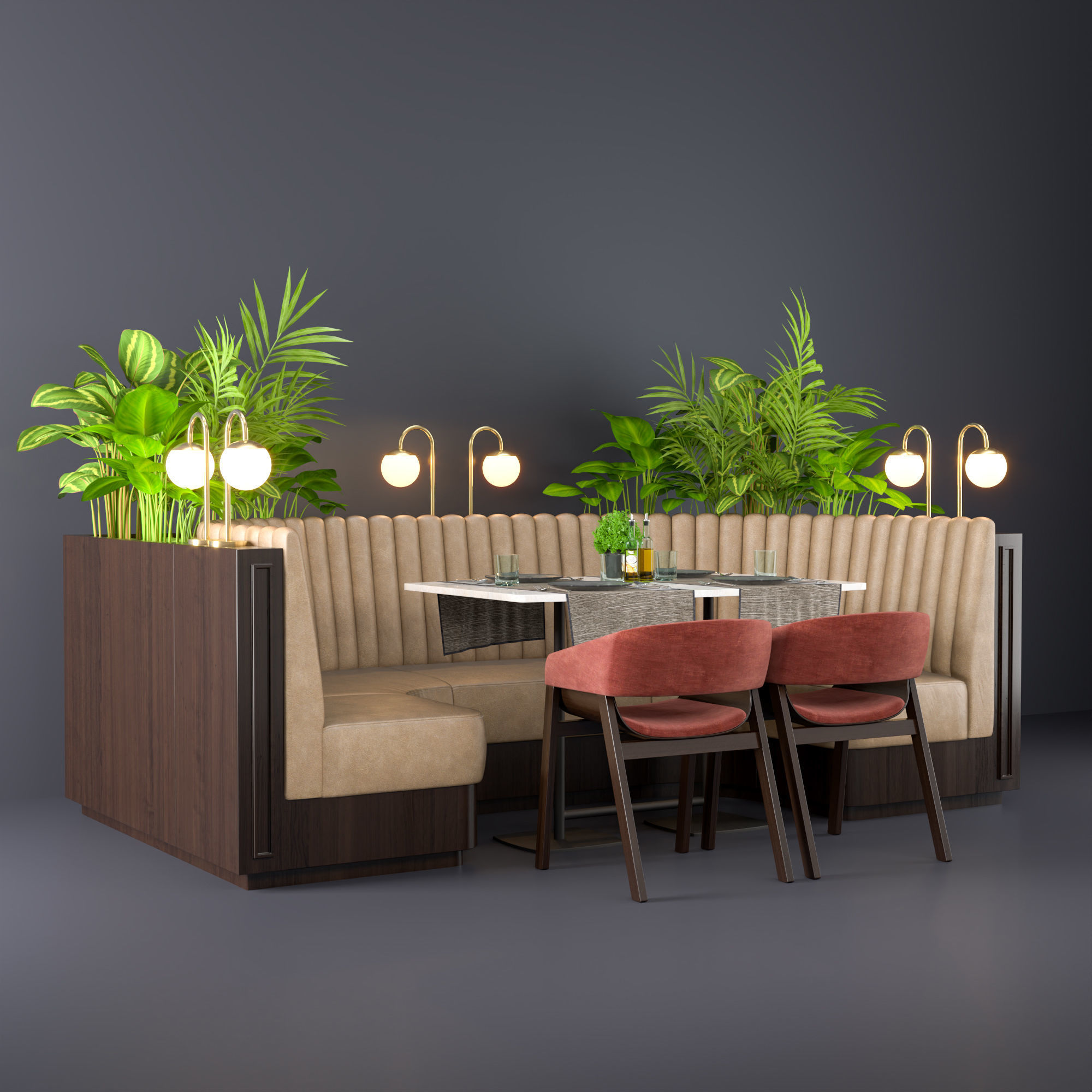 Restaurant seat U type 3D model_3