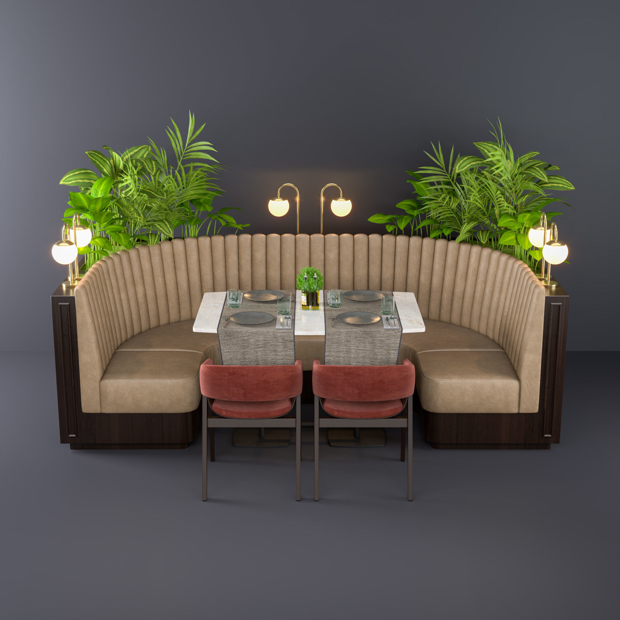 Restaurant seat U type 3D model_7