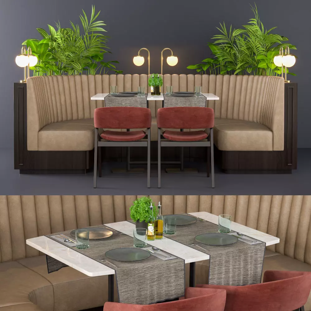 Restaurant seat U type 3D model_0
