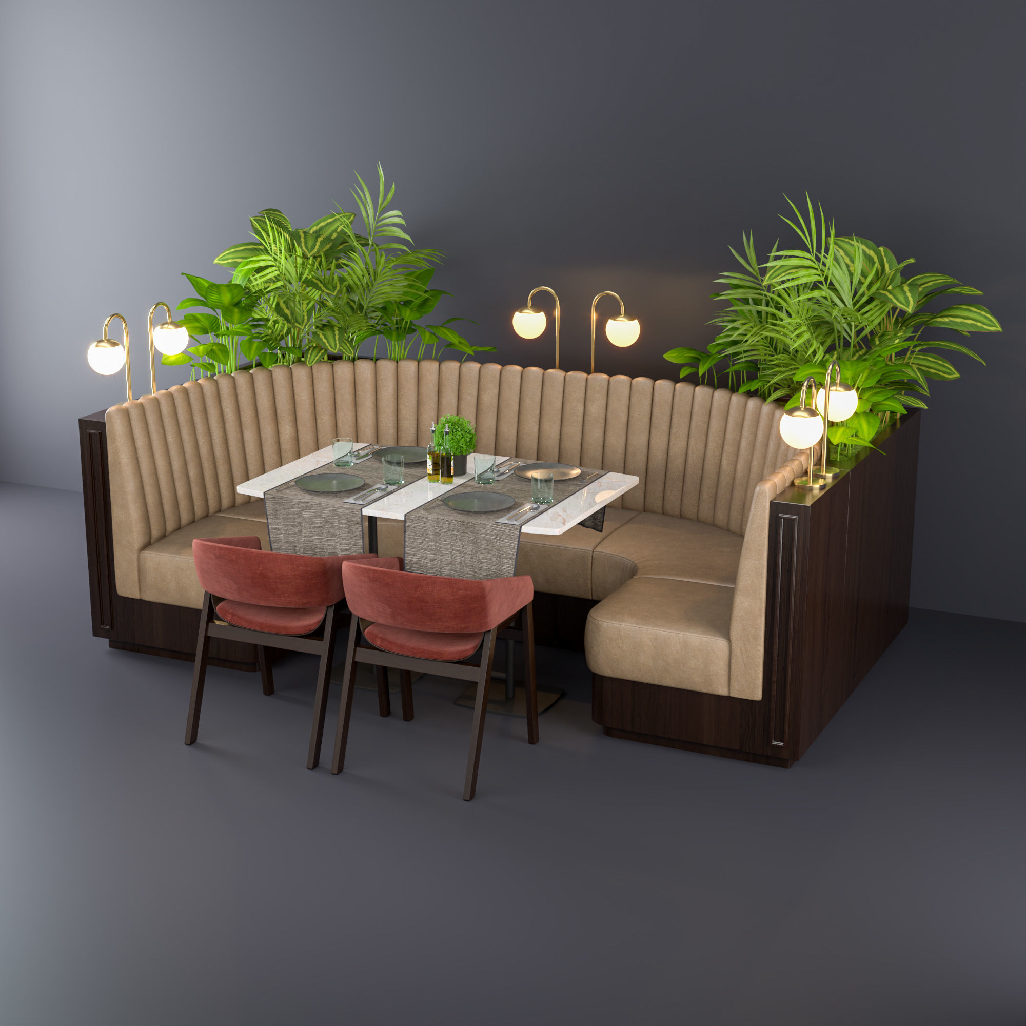Restaurant seat U type 3D model_6