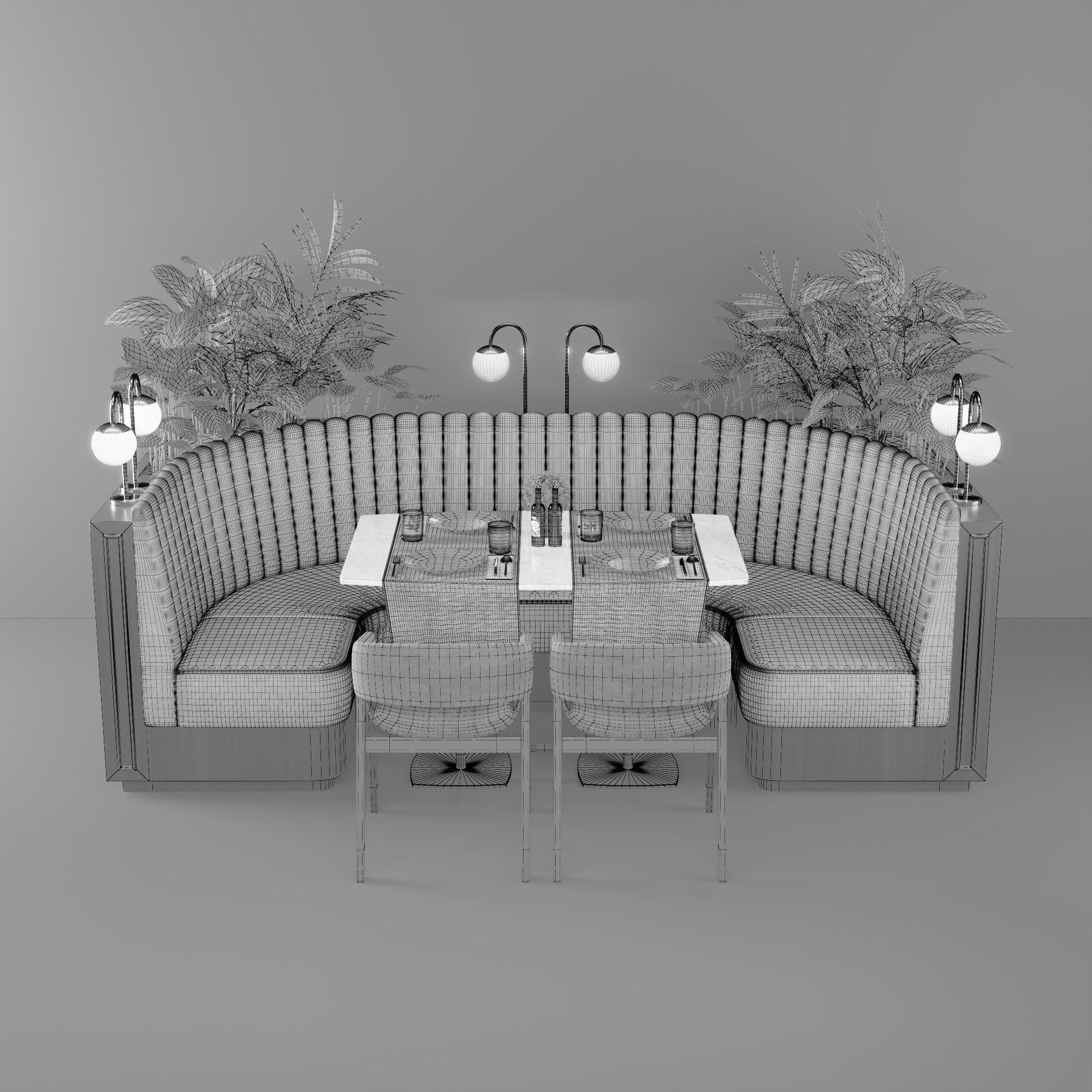 Restaurant seat U type 3D model_10