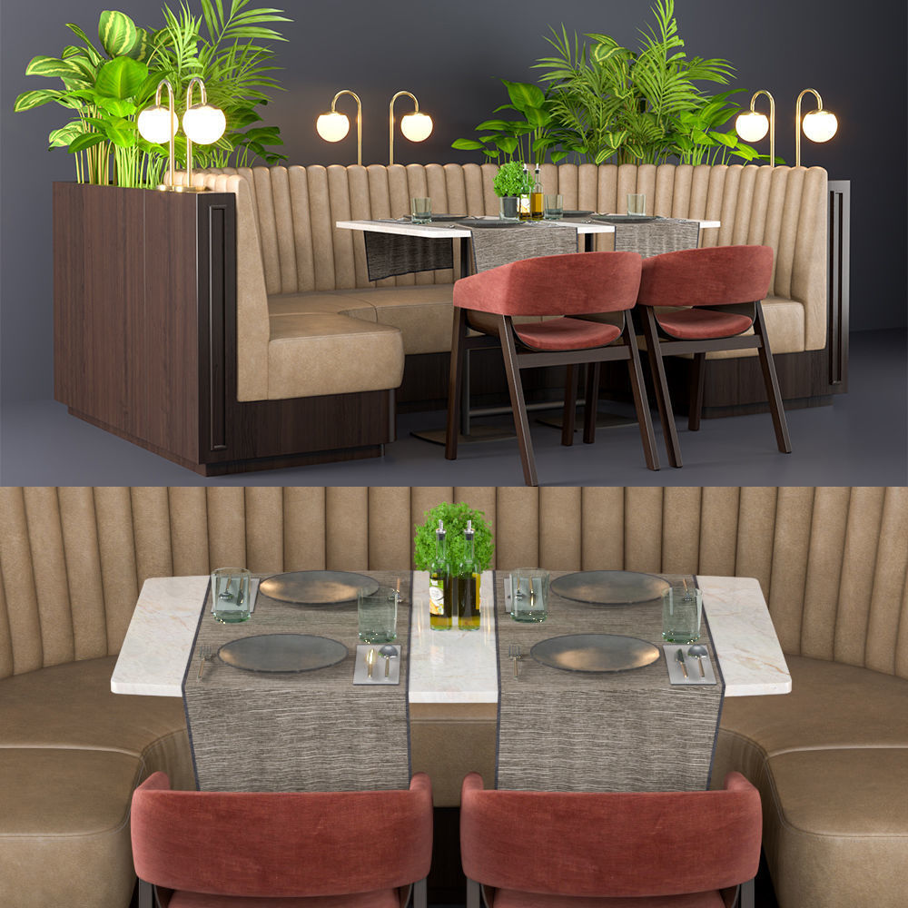 Restaurant seat U type 3D model_2