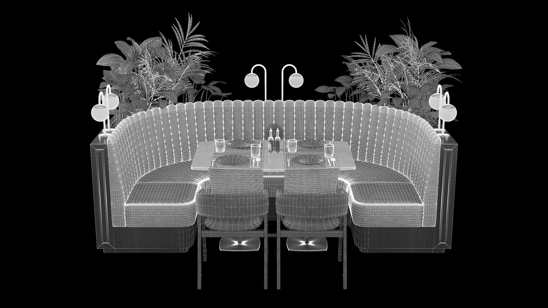 Restaurant seat U type 3D model_11