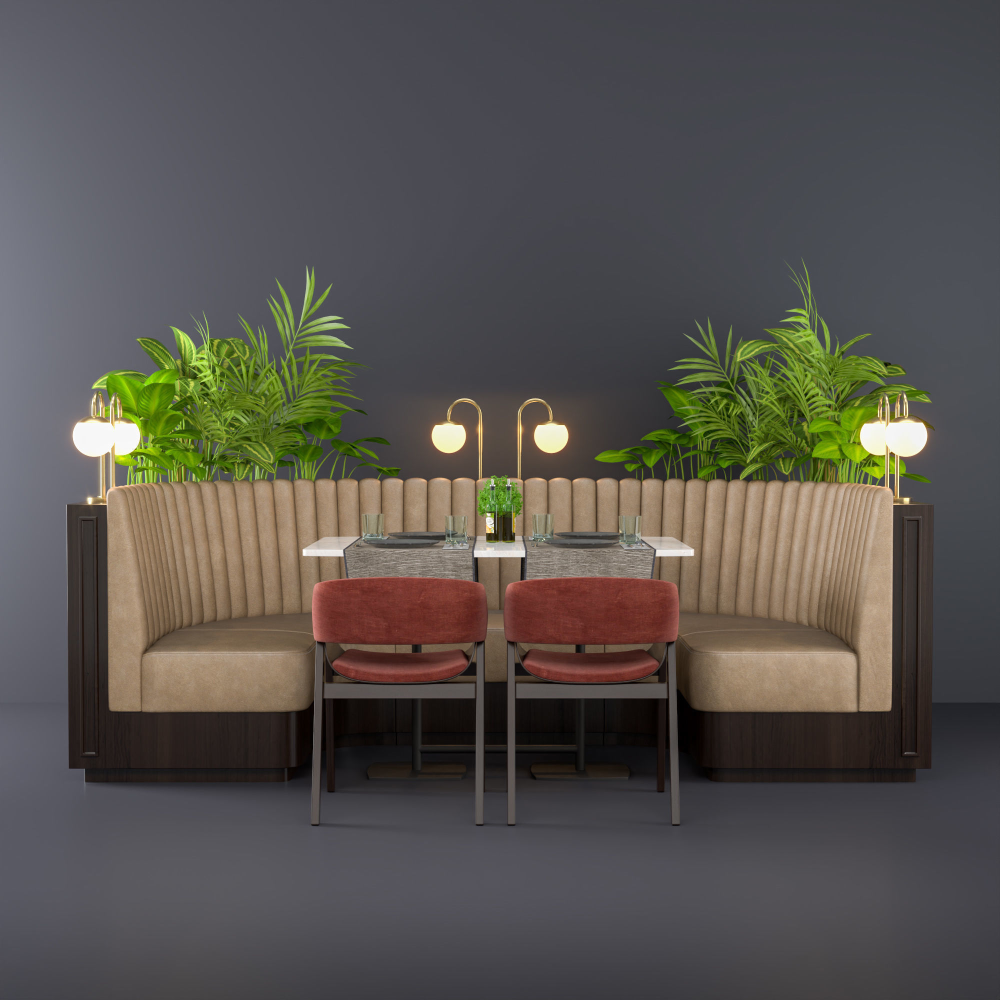 Restaurant seat U type 3D model_4