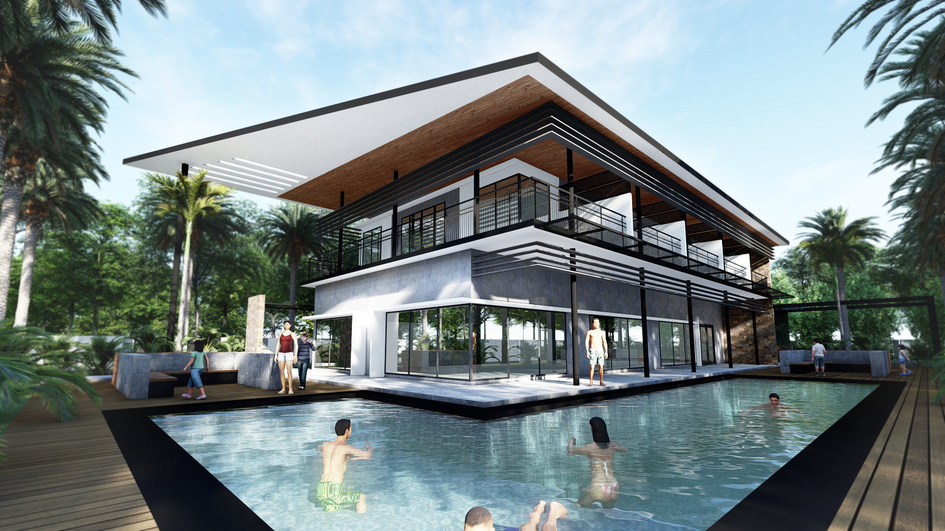 Modern Resthouse or Mansion or Guest House Low-poly 3D model_2