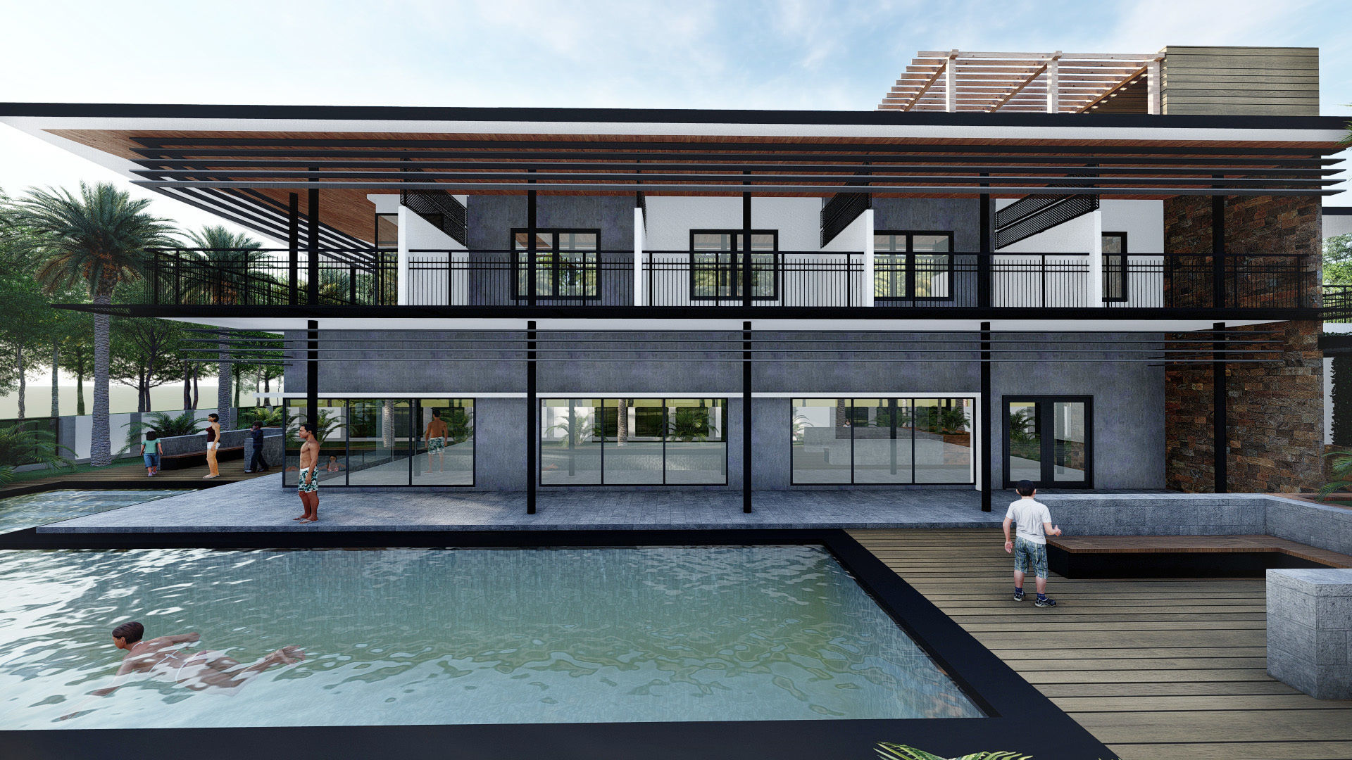 Modern Resthouse or Mansion or Guest House Low-poly 3D model_3