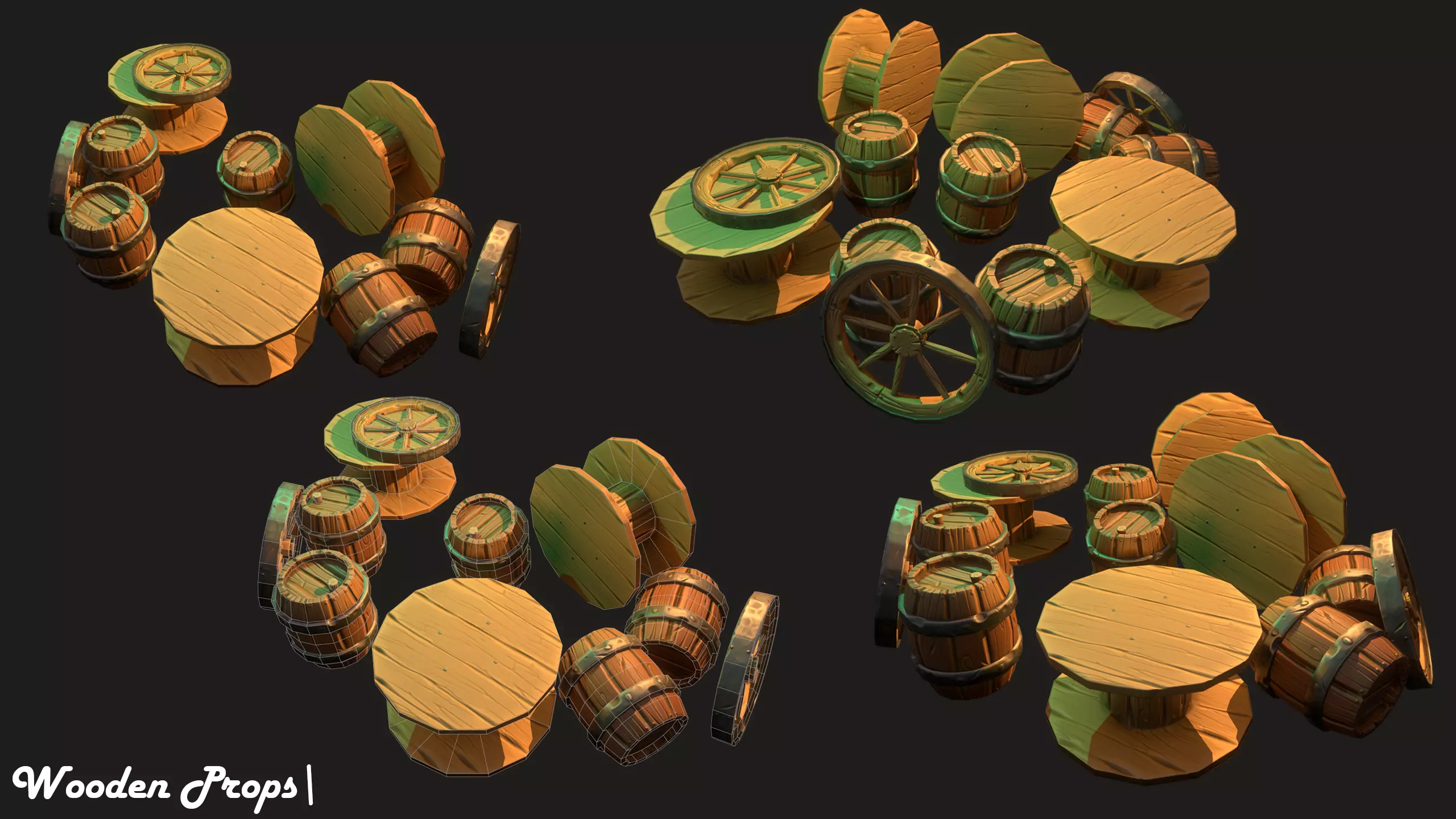 Stylized Wooden Props Low-poly 3D model_0