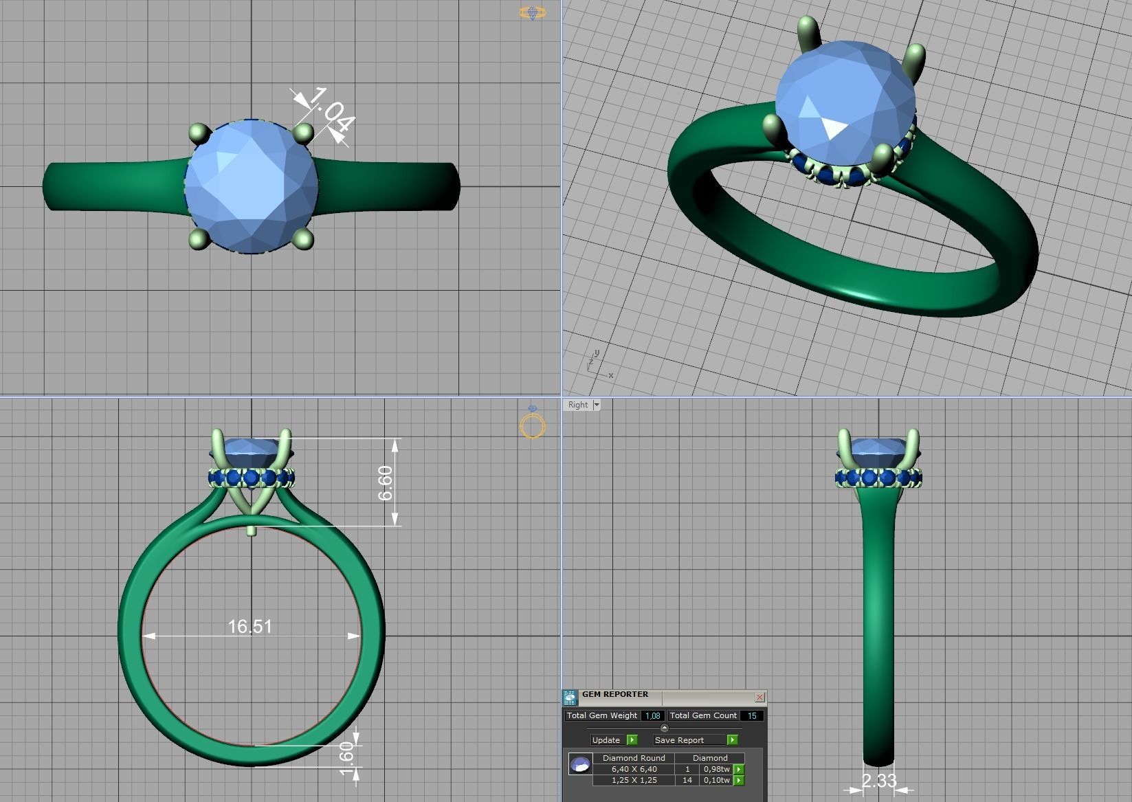 Classic Engagement ring 3dmodel with 1ct stone 3D print model_7