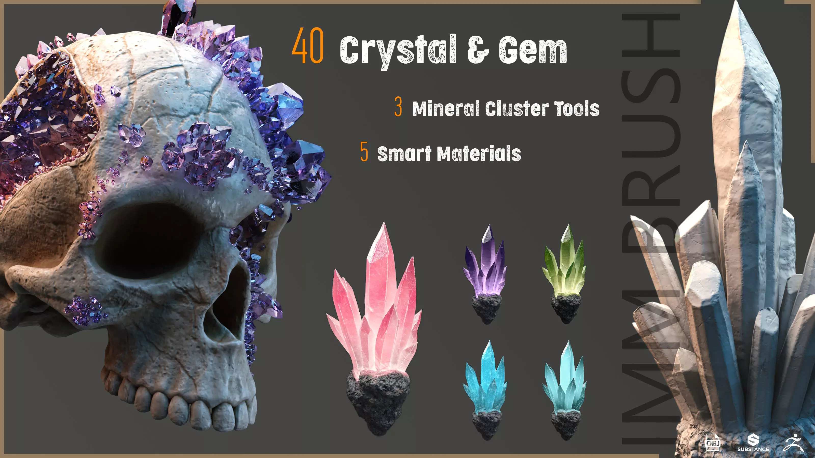 40 crystal and gem imm brush Low-poly 3D model