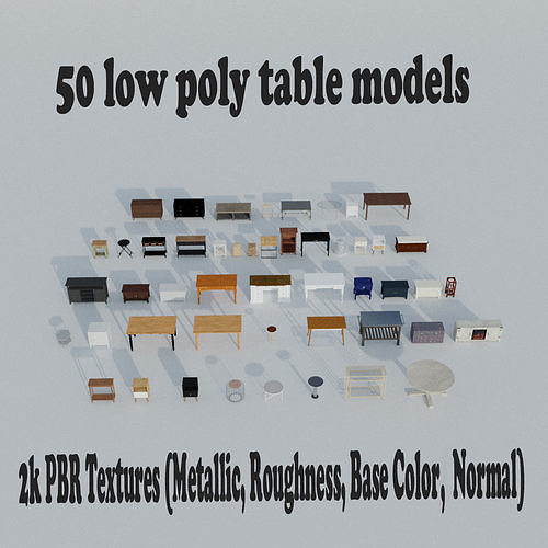 50 Tables pack  for AR Low-poly 3D model