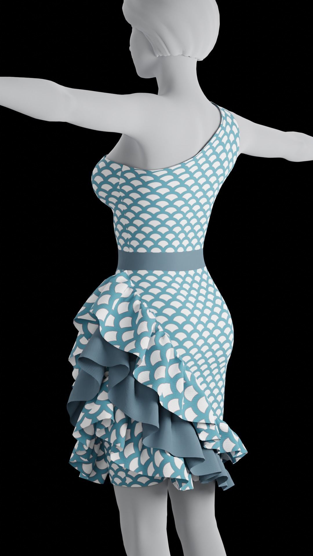 Short dress with pattern 3D model_2