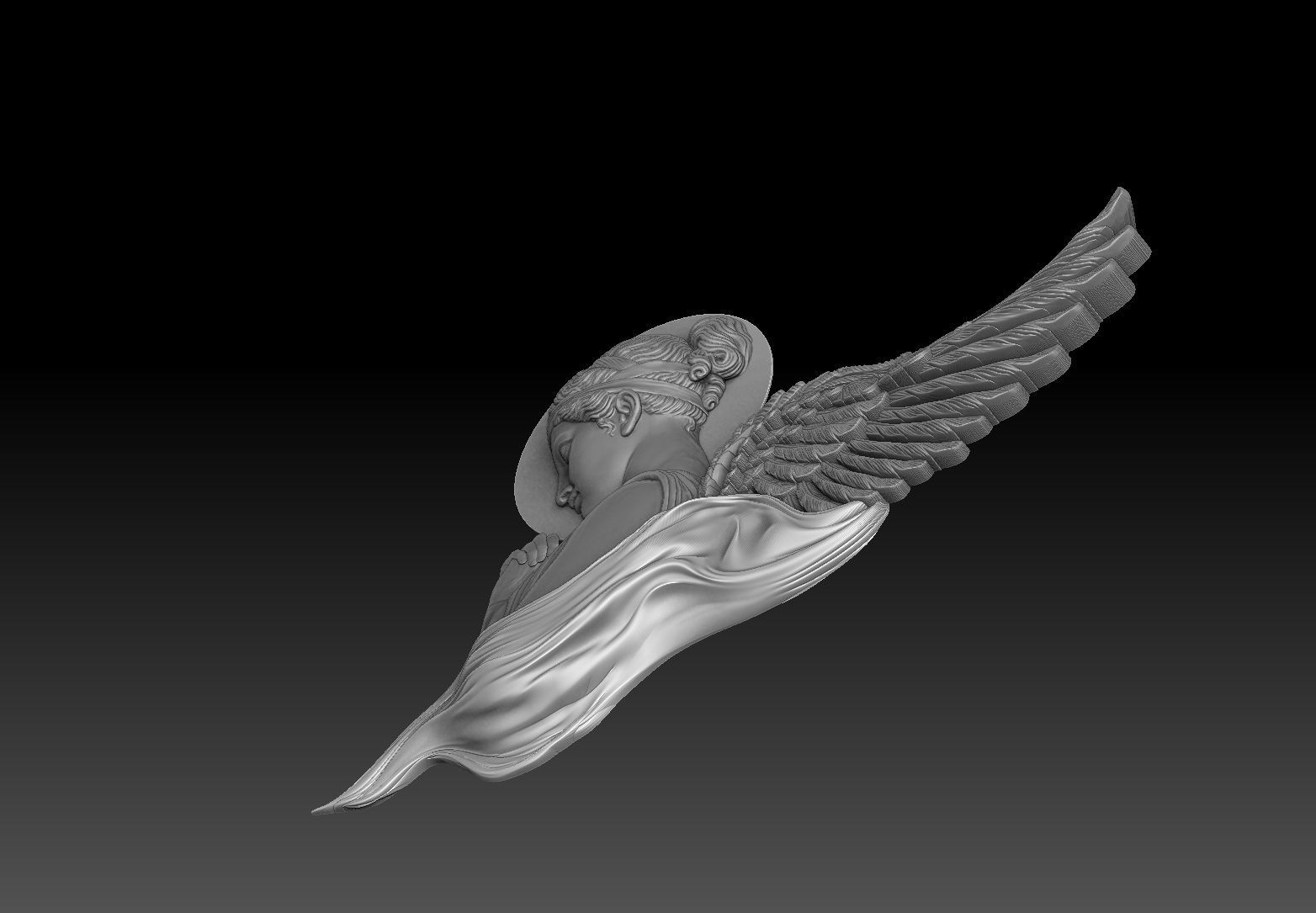 classical angel tattoo style Bas Relief 3D print cnc  3D print model_9