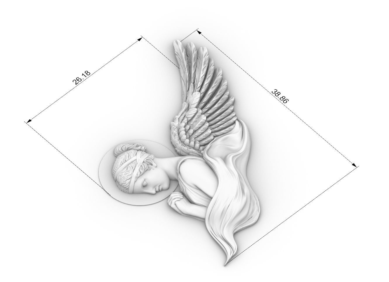 classical angel tattoo style Bas Relief 3D print cnc  3D print model_3