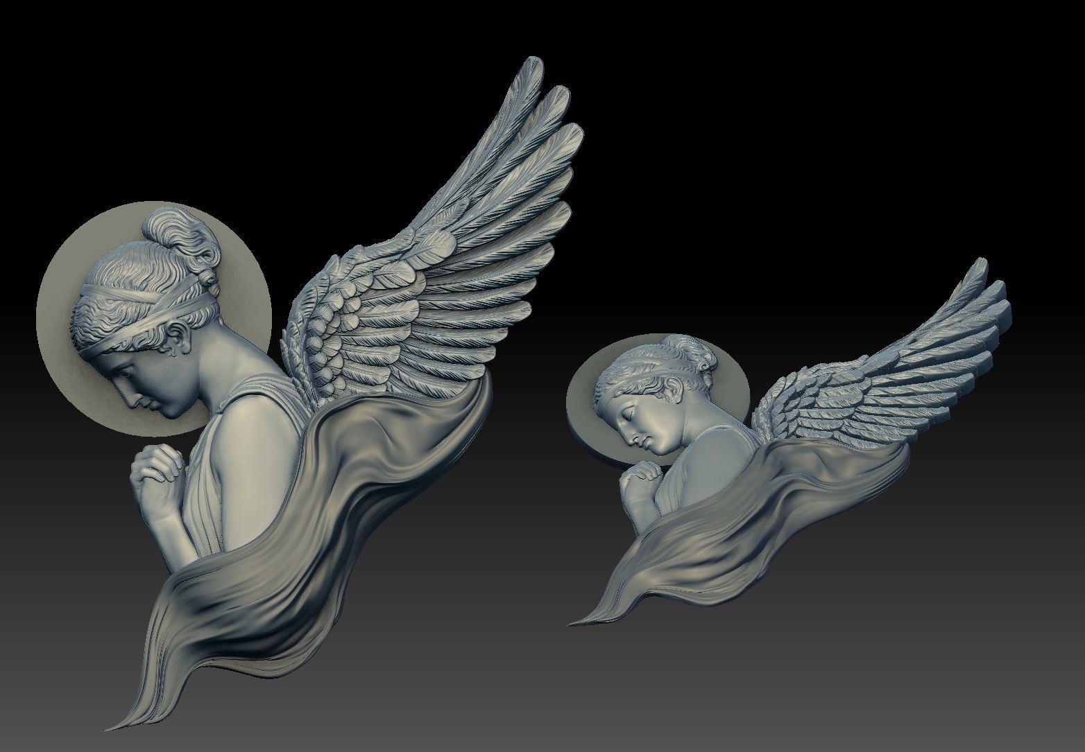classical angel tattoo style Bas Relief 3D print cnc  3D print model_1