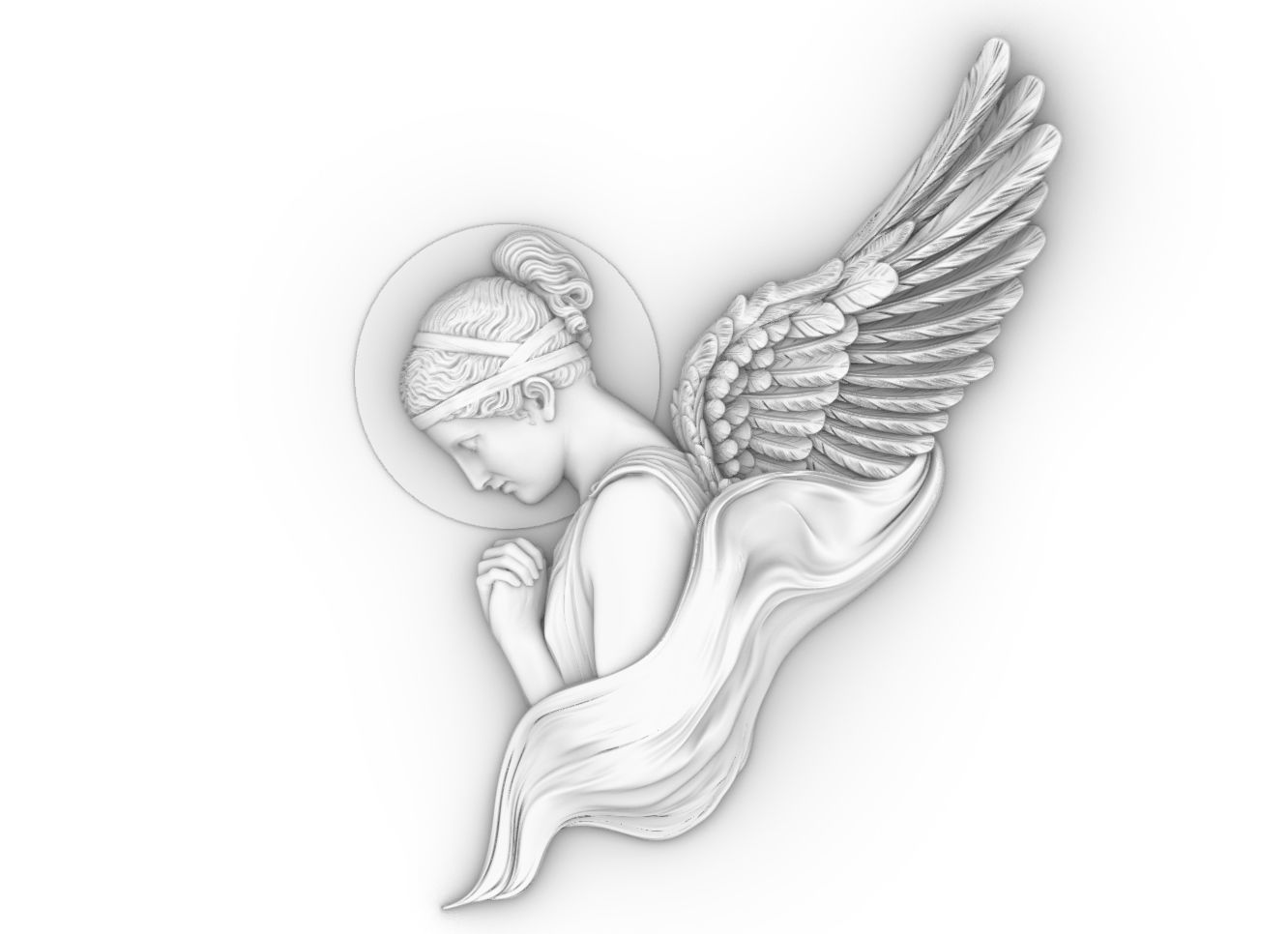 classical angel tattoo style Bas Relief 3D print cnc  3D print model_5