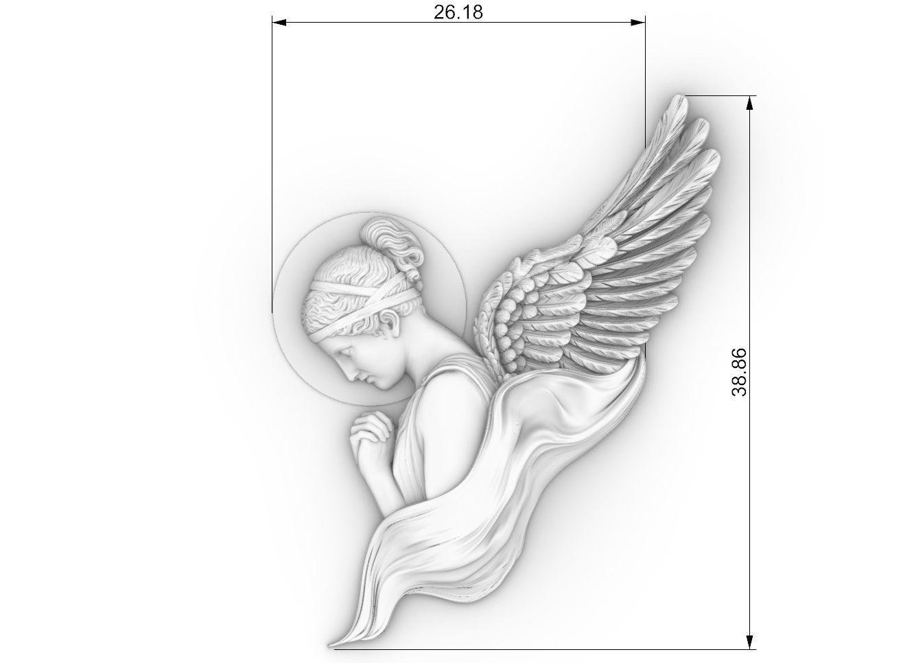 classical angel tattoo style Bas Relief 3D print cnc  3D print model_11