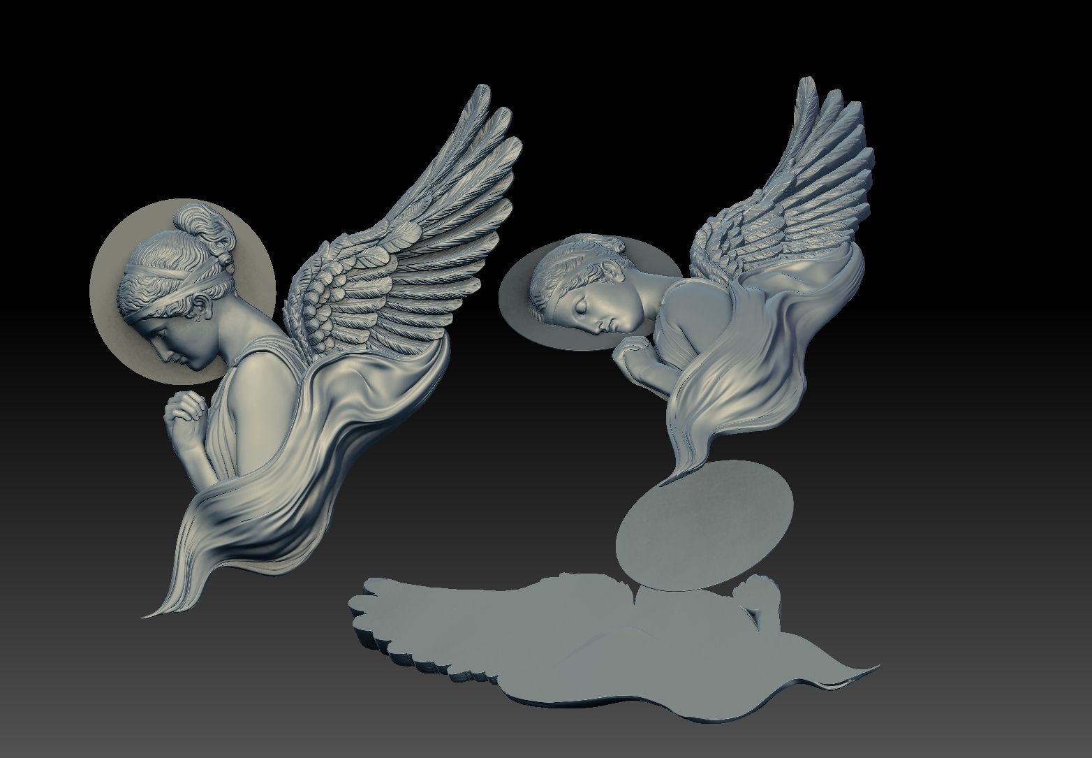 classical angel tattoo style Bas Relief 3D print cnc  3D print model_6