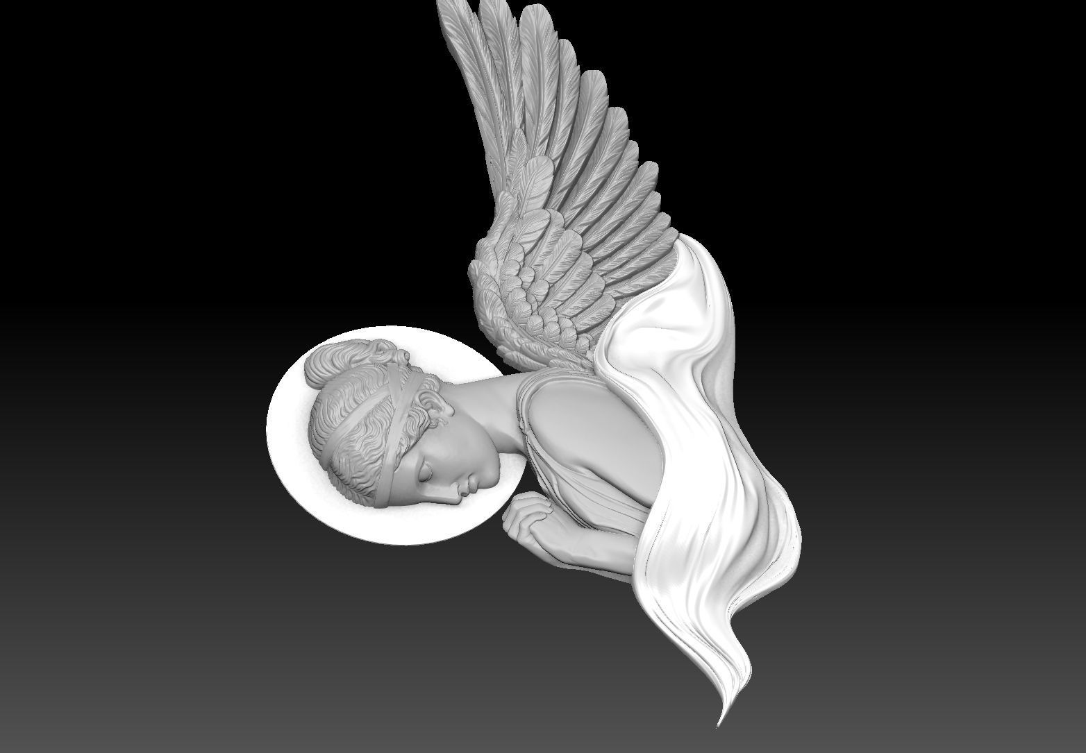 classical angel tattoo style Bas Relief 3D print cnc  3D print model_10