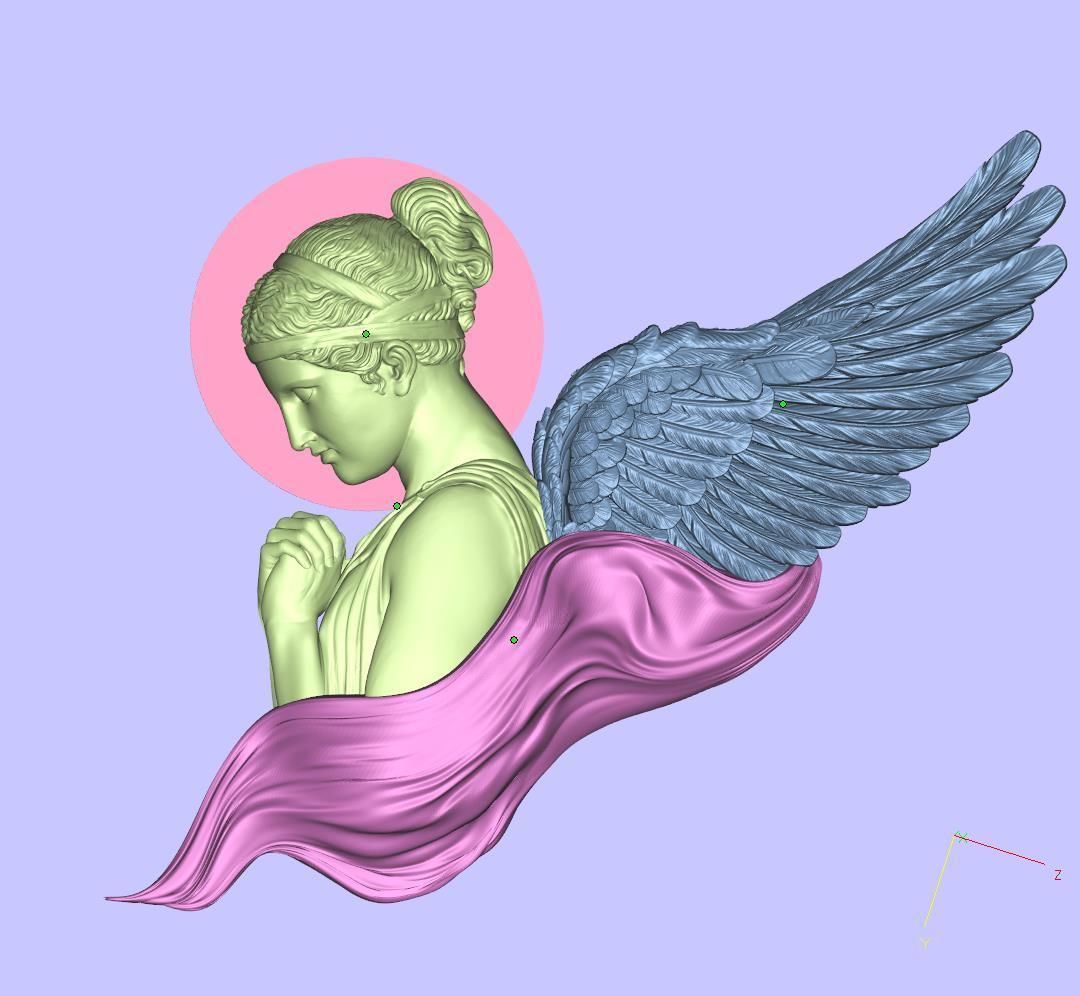 classical angel tattoo style Bas Relief 3D print cnc  3D print model_2