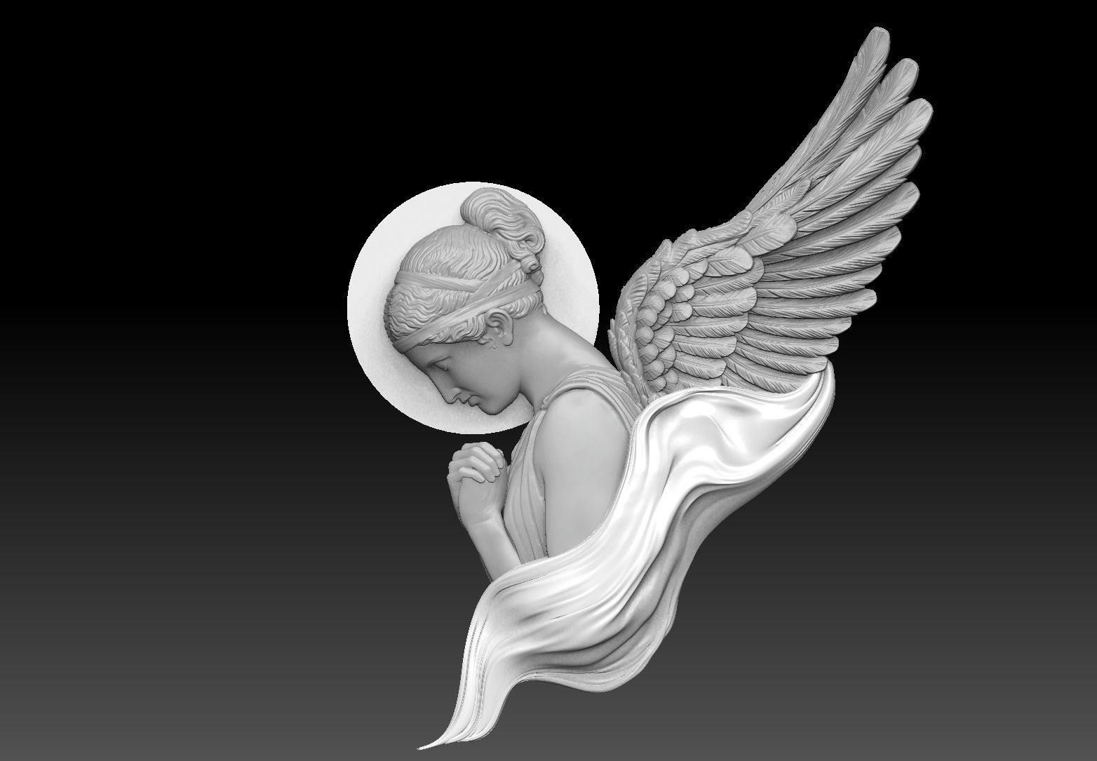 classical angel tattoo style Bas Relief 3D print cnc  3D print model_8