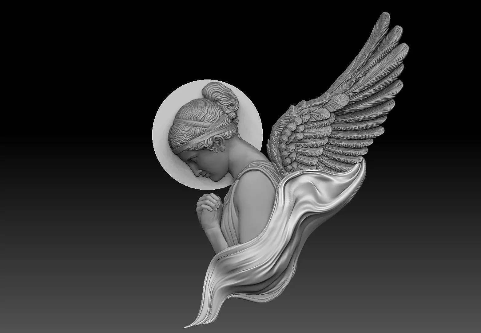classical angel tattoo style Bas Relief 3D print cnc  3D print model_0