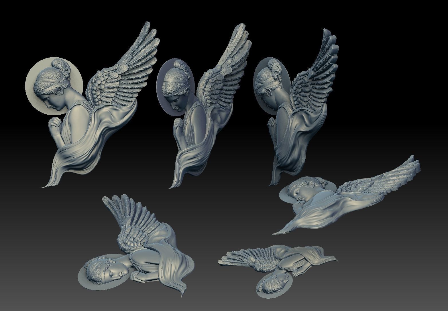 classical angel tattoo style Bas Relief 3D print cnc  3D print model_7