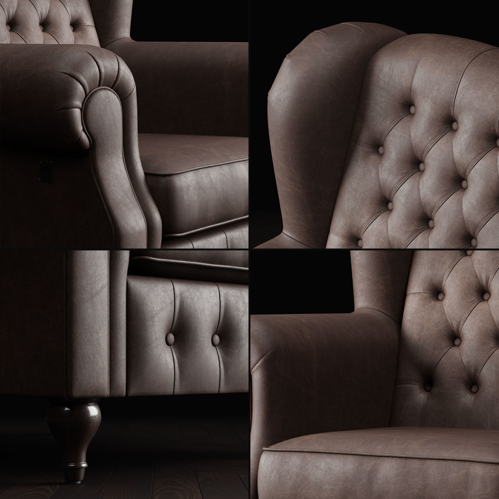 Armchair of Sherlock Low-poly 3D model_1
