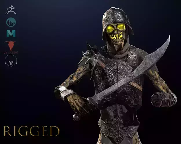 Skeleton Soldier 3 RIGGED Low-poly 3D model