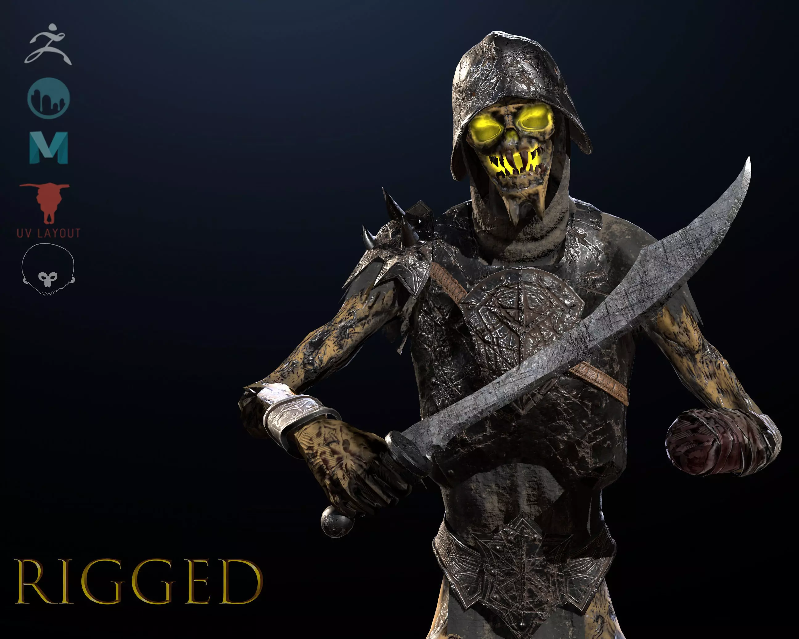 Skeleton Soldier 3 RIGGED Low-poly 3D model_0