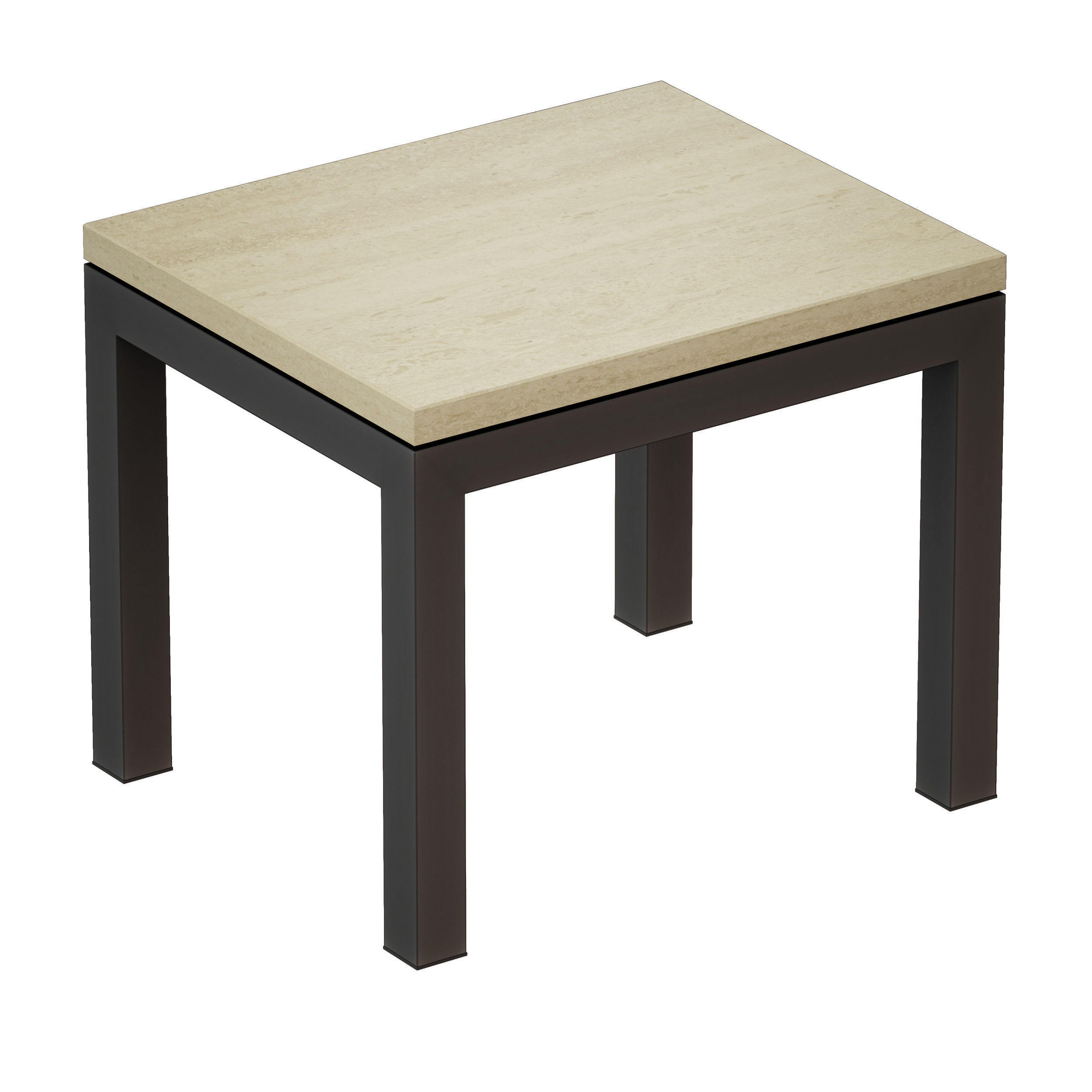 Parsons Travertine Top Dark Steel Base End Table 3D model_5