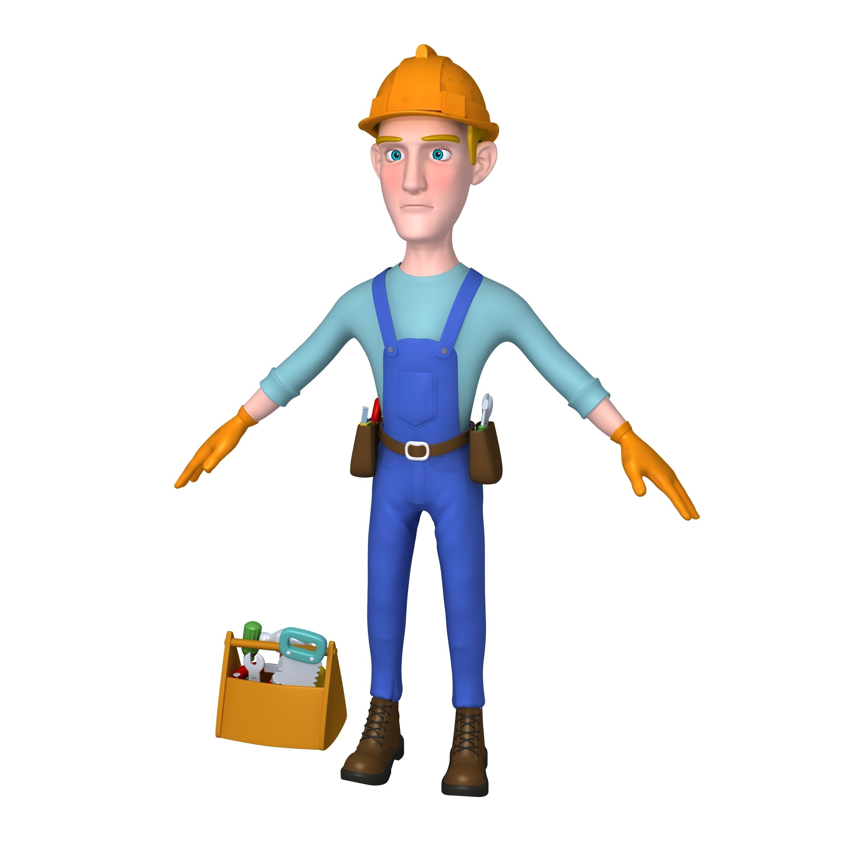 Worker Cartoon 02 3D model_4