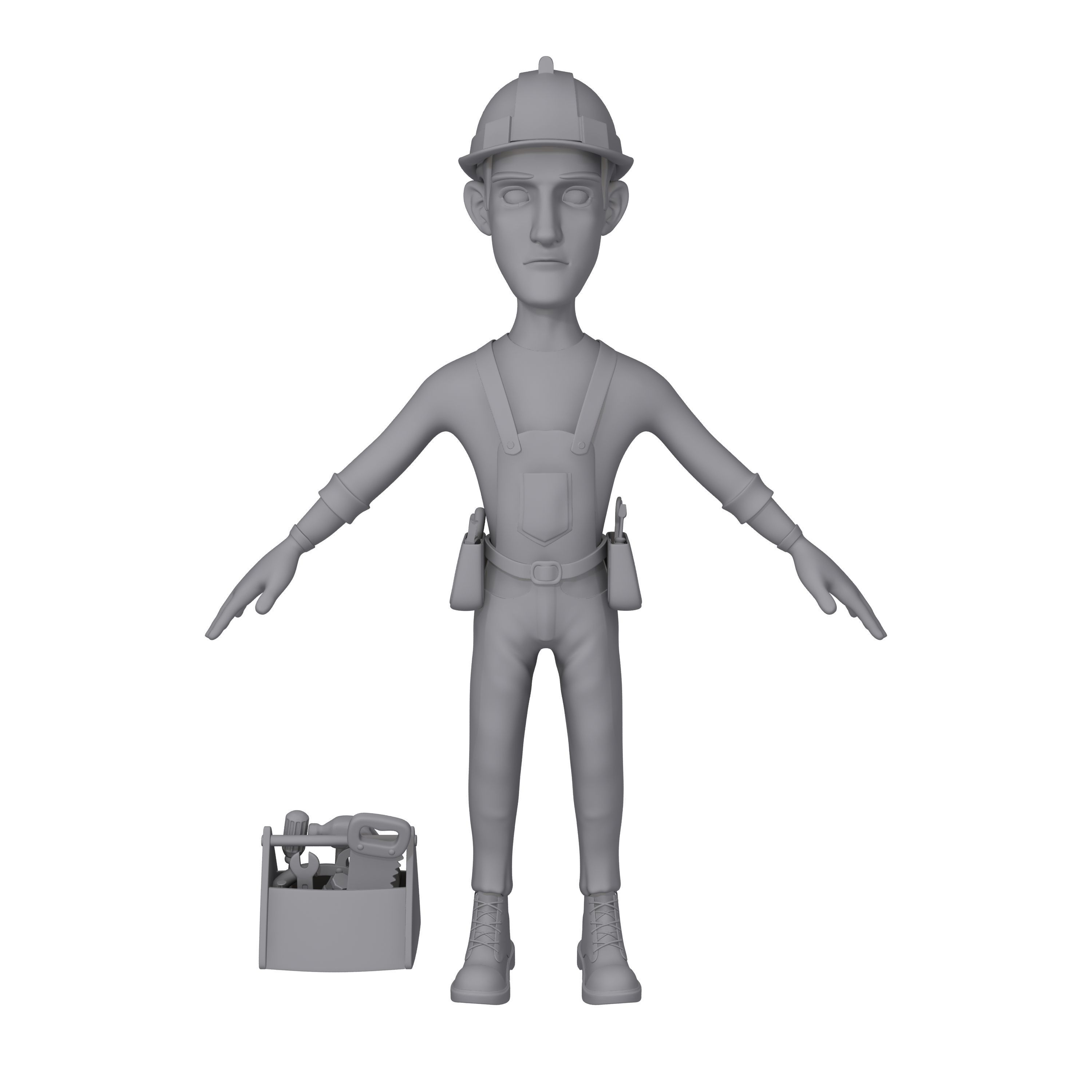 Worker Cartoon 02 3D model_9