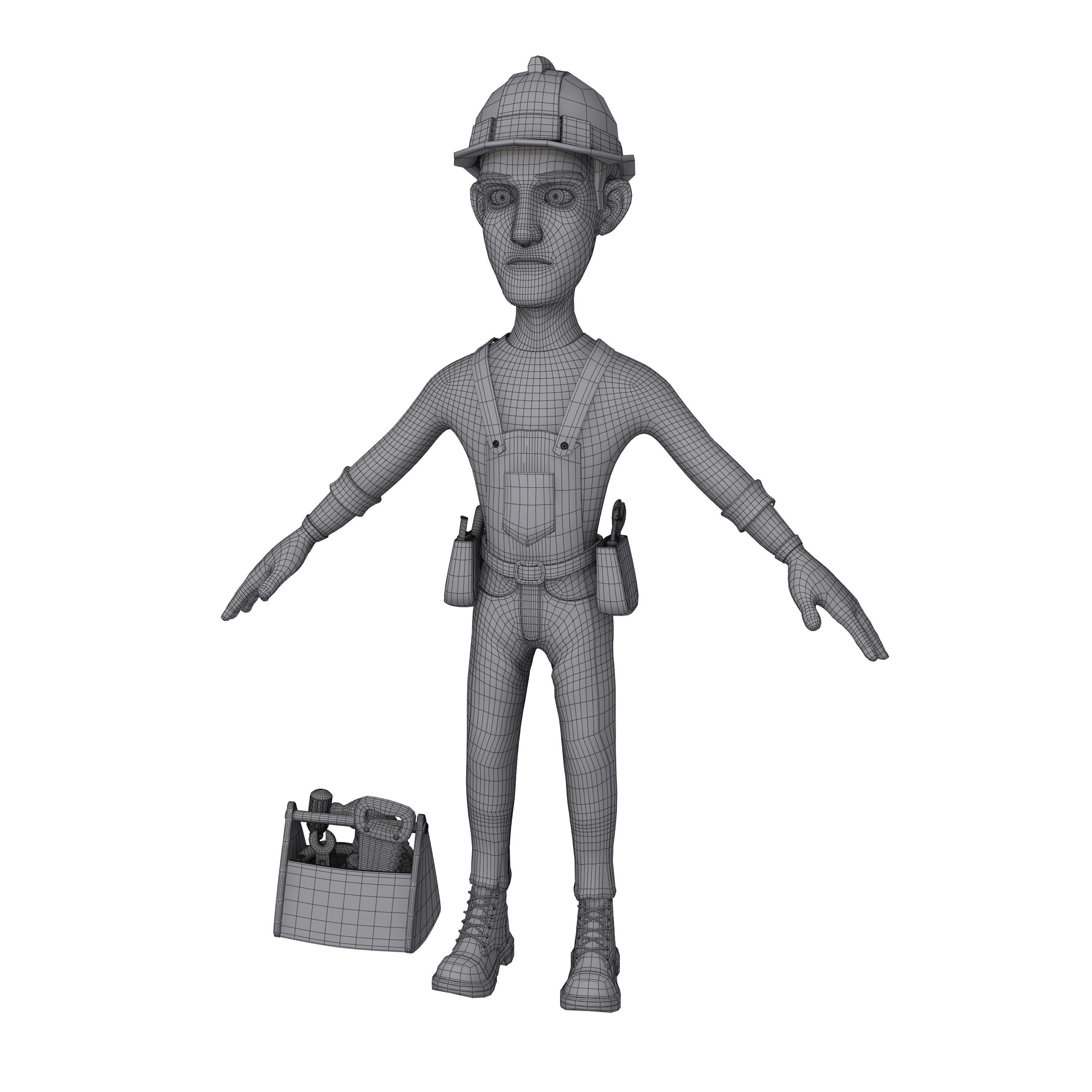 Worker Cartoon 02 3D model_8