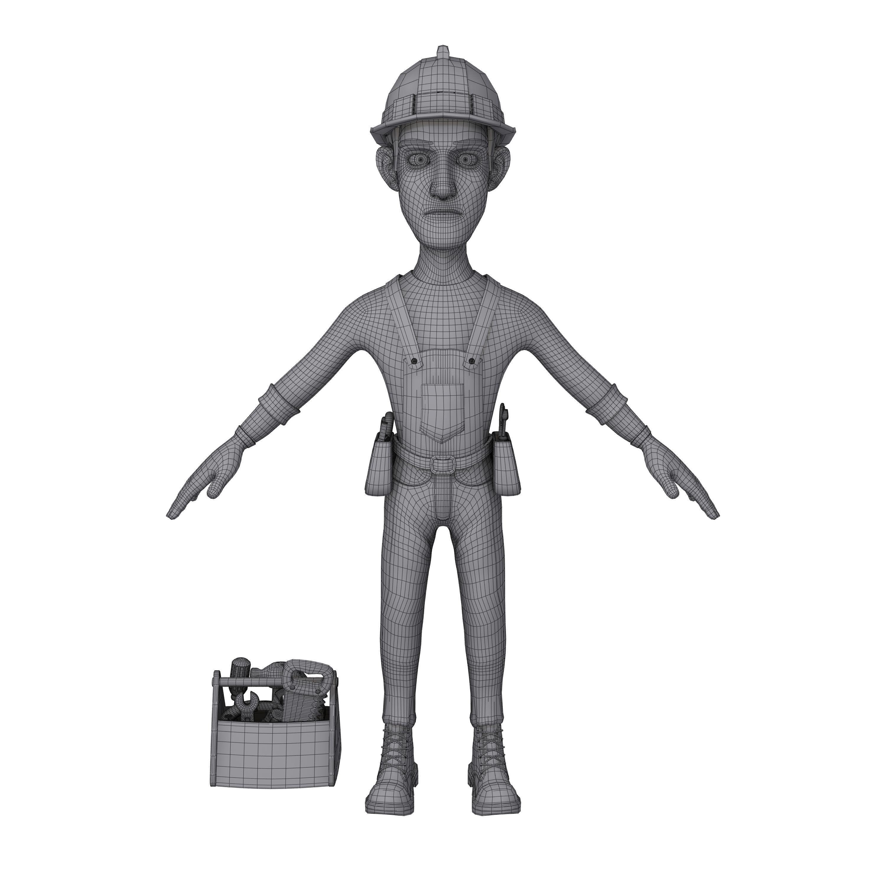 Worker Cartoon 02 3D model_5