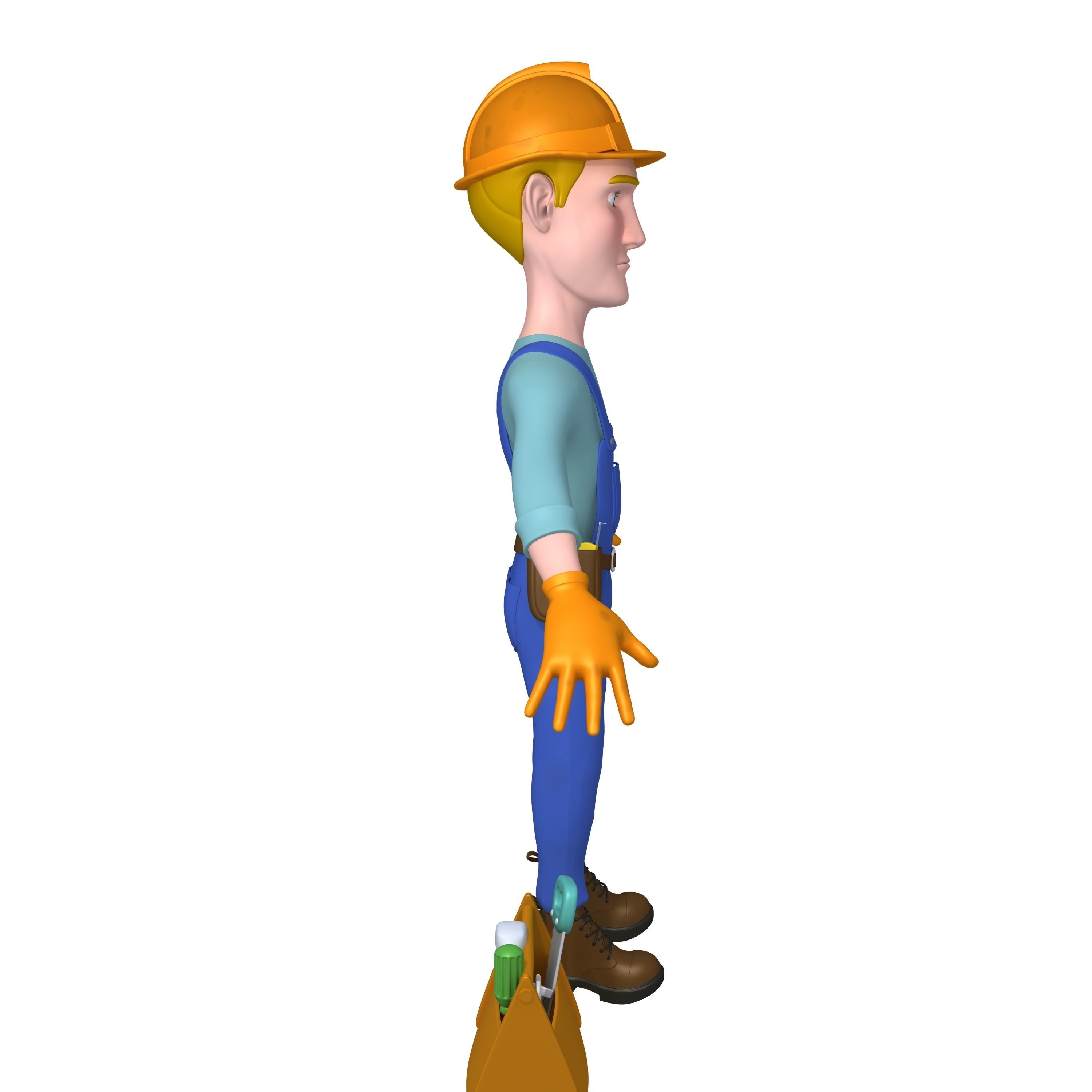 Worker Cartoon 02 3D model_2