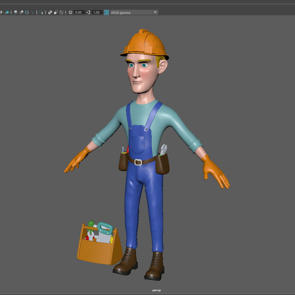 Worker Cartoon 02 3D model_13