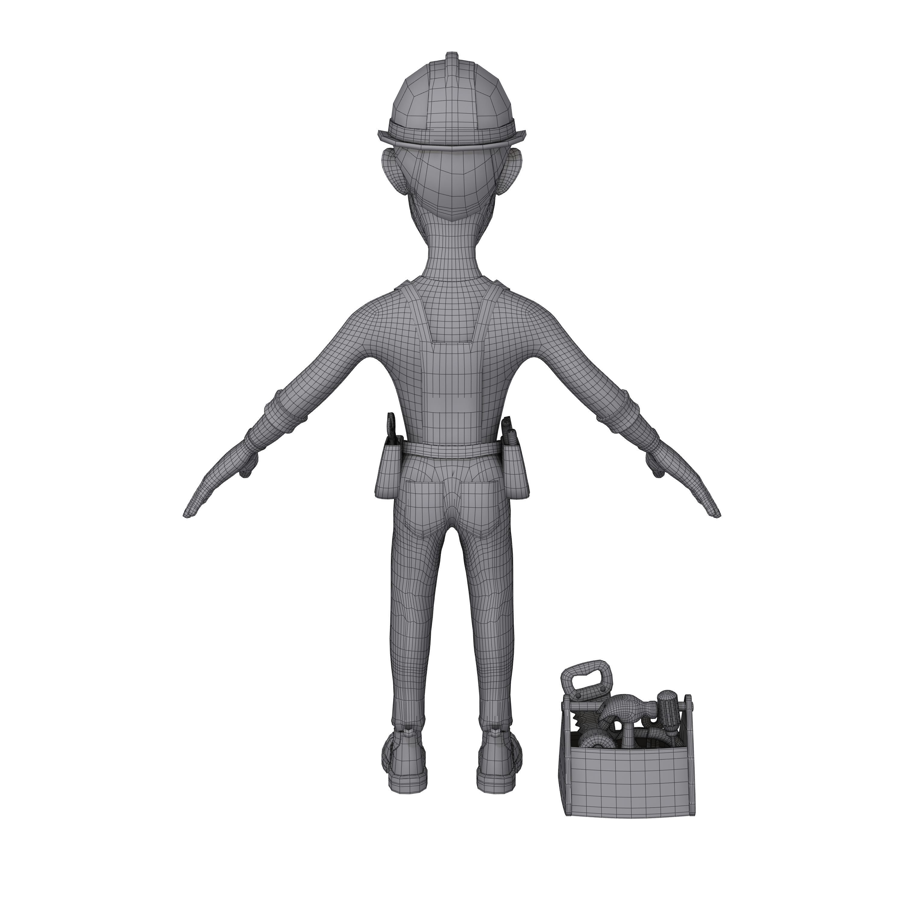 Worker Cartoon 02 3D model_7