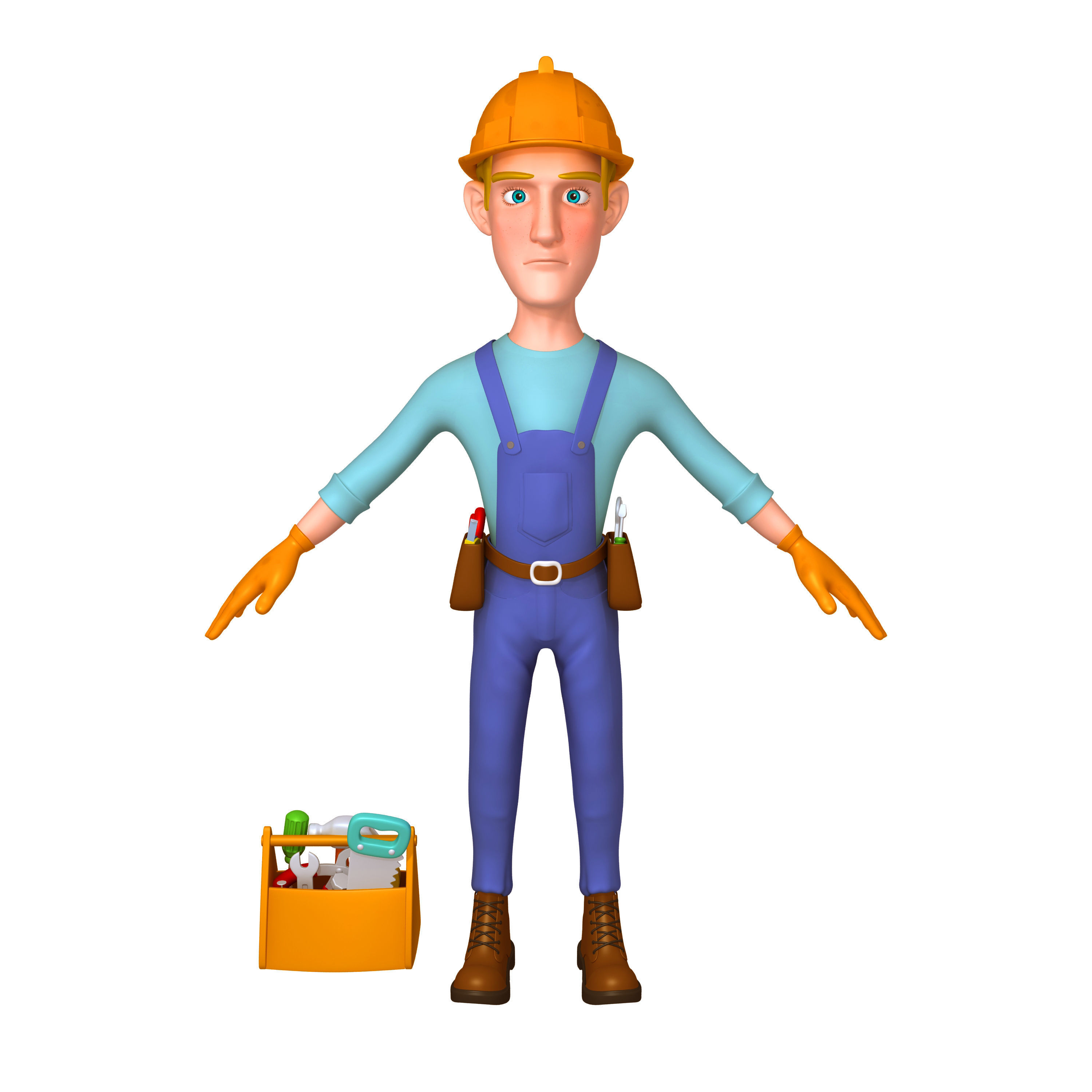 Worker Cartoon 02 3D model_1