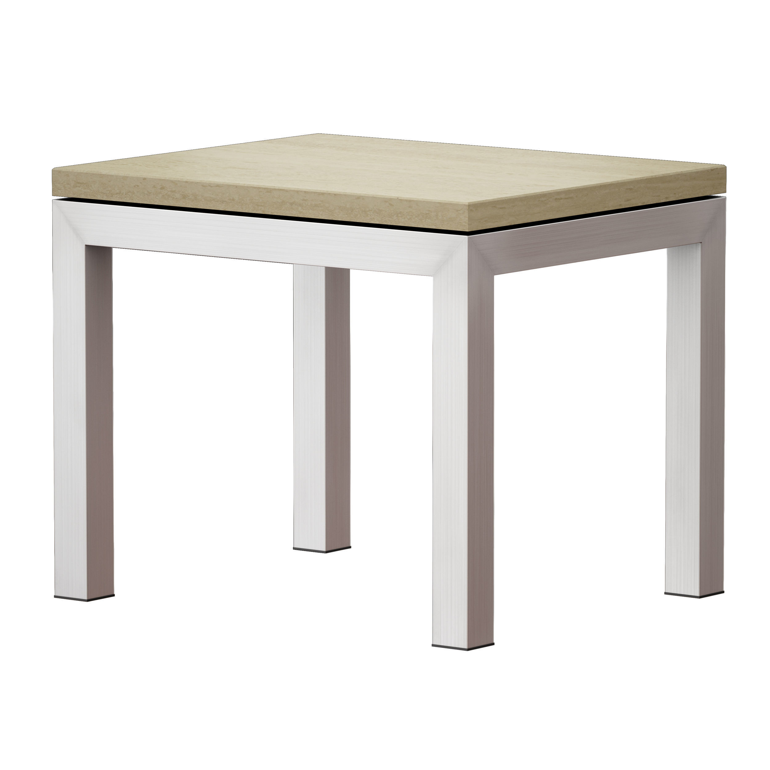 Parsons Travertine Top Stainless Steel Base End Table 3D model_7