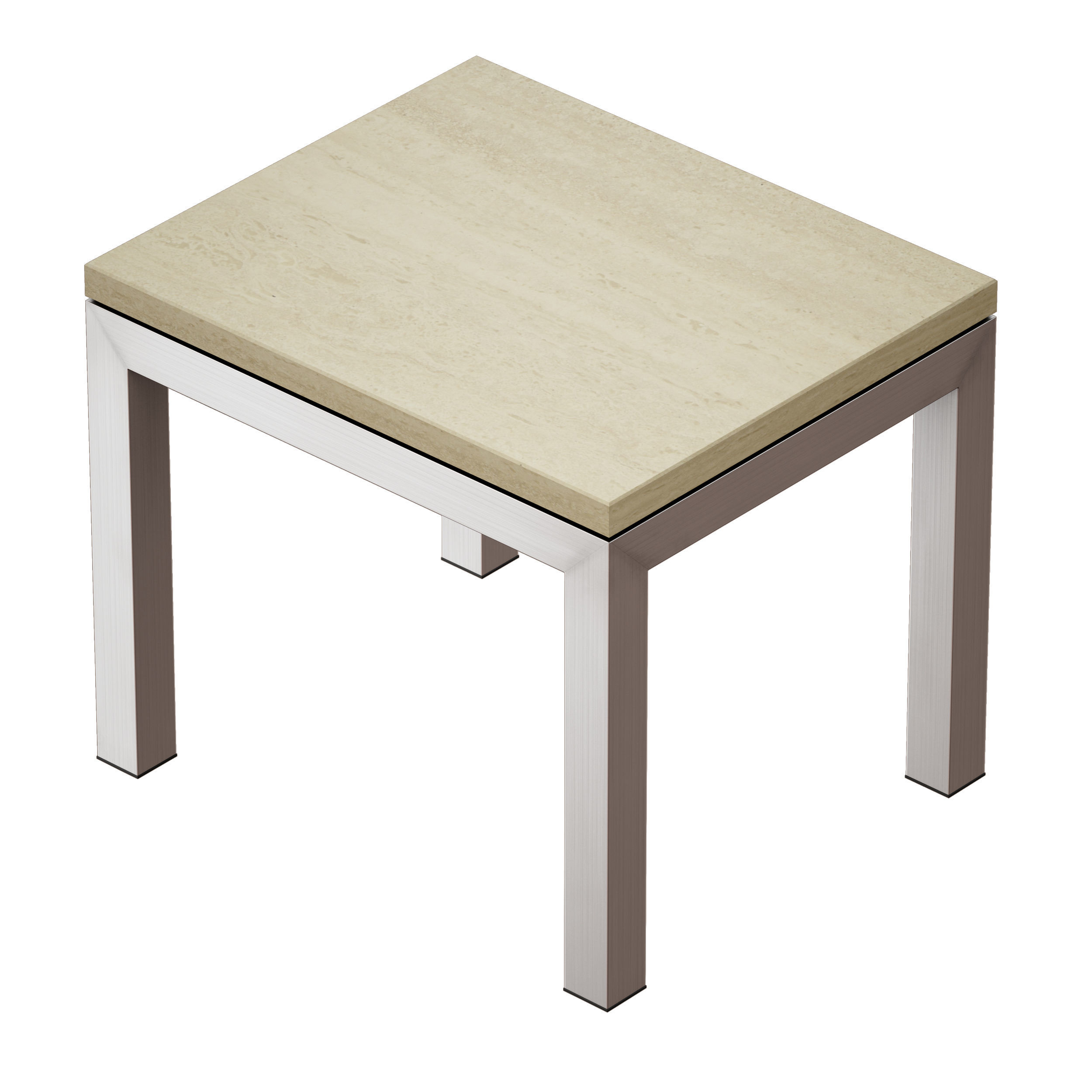 Parsons Travertine Top Stainless Steel Base End Table 3D model_4