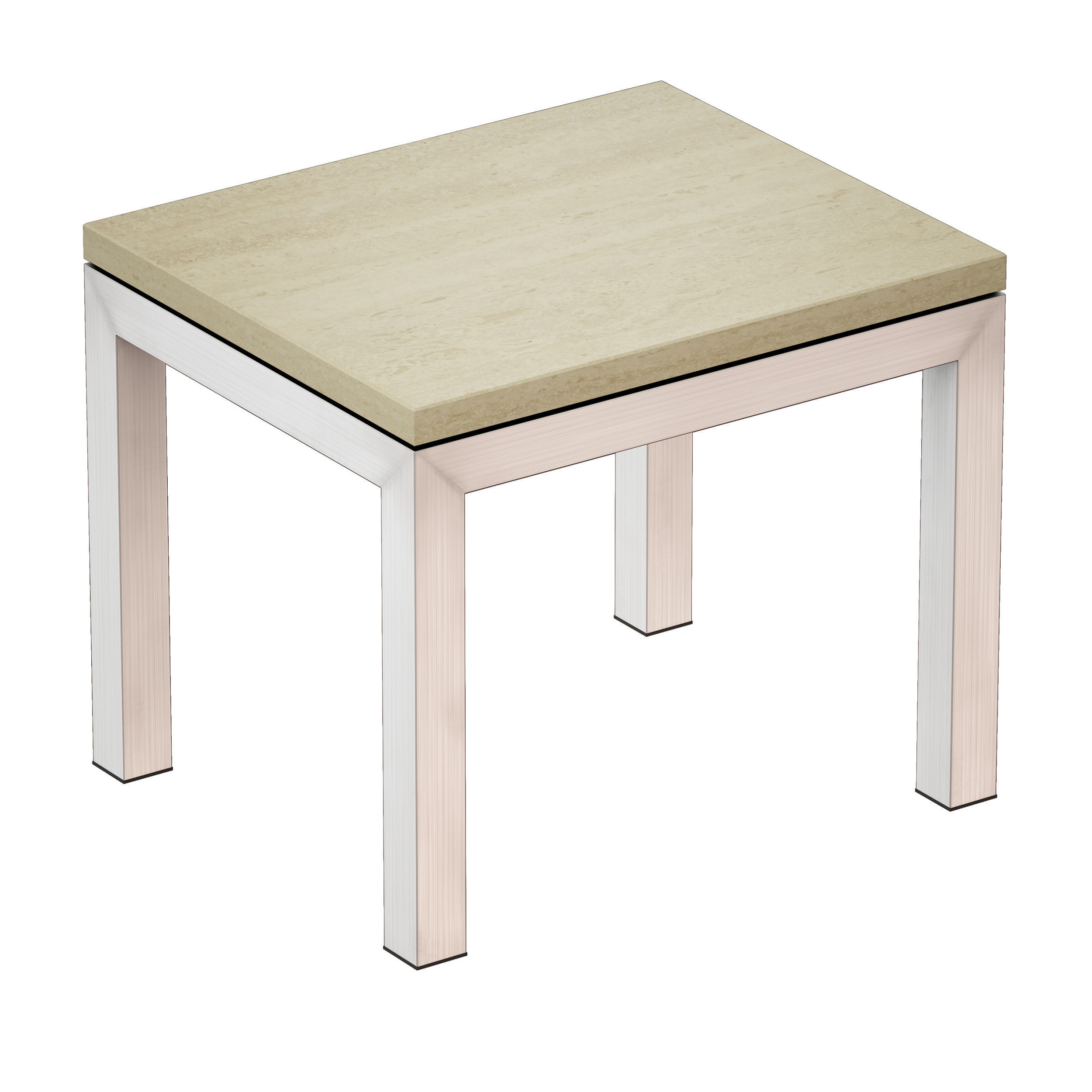 Parsons Travertine Top Stainless Steel Base End Table 3D model_5